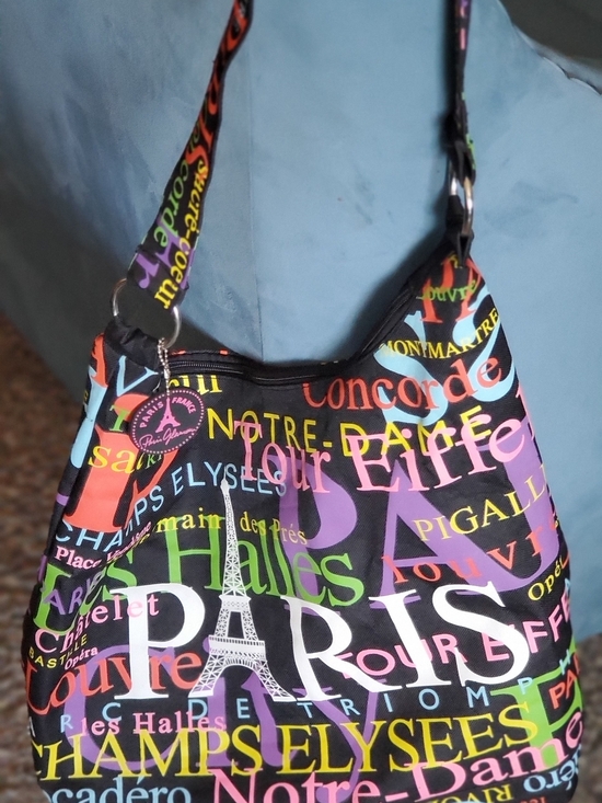 Handbags - Colorful Paris Print Shoulder Bag - Black Multicolor